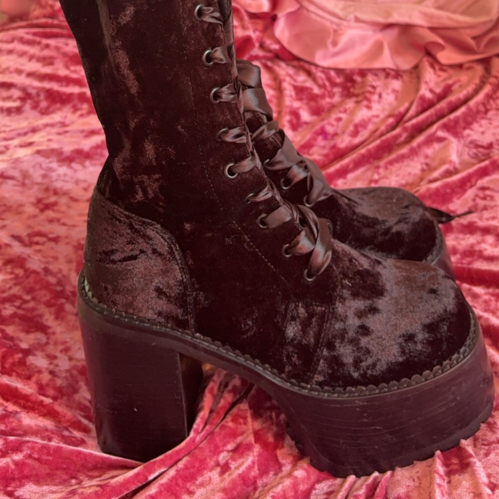 Widow Crushed Velvet Knee High Boots Cryptic Embrace Sold Out DollsKill